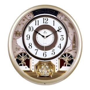 POWER霸王钟表客厅创意音乐时钟整点报时挂钟欧式静音石英摇摆钟