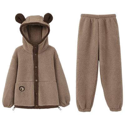 安之伴秋冬季北羔绒连帽情侣睡衣