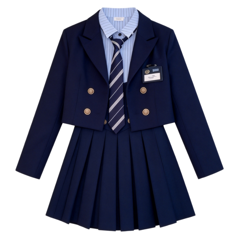 大码胖mm领带学院风西装外套百褶裙两件套女秋季制服时尚套装通勤