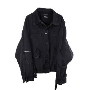 FLEE BASEMENT Remake秋冬新款绑带牛仔女上衣小众宽松夹克外套男