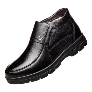 花花公子真皮羊毛棉鞋男冬季男士加绒保暖加厚中老年人高帮棉皮鞋