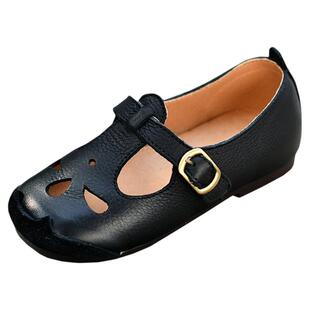 贝然头层牛皮女童凉鞋夏季镂空防滑软底儿童公主鞋时尚休闲沙滩鞋