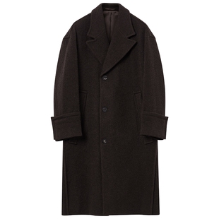 JDV商场同款秋冬棕色翻领宽松绵羊毛呢大衣外套时尚男装WCO4523