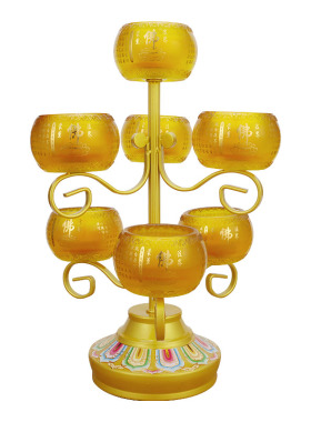 新款酥油灯佛具寺庙供奉七星佛堂油灯7品八吉祥琉璃供灯架长明灯
