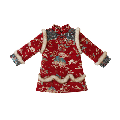 女童旗袍冬装加厚拜年服