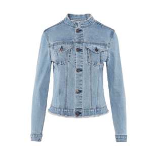 朗姿25法式复古百搭休闲短款蓝色牛仔外套气质高级感春季新款上衣