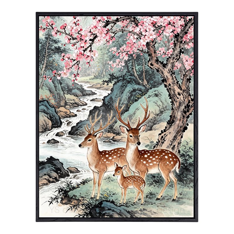 吉祥招财鹿diy数字油画成人减压手工填色油彩画寓意好客厅装饰画