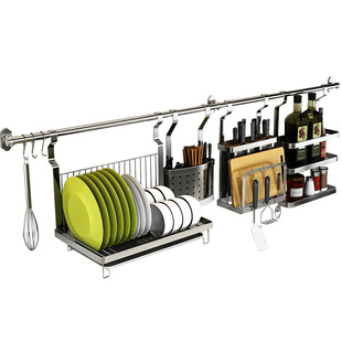 不锈钢厨房置物架壁挂式配件多功能挂件挂架墙上免打孔挂杆单拍