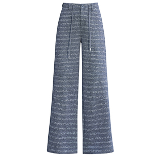 羊毛灰条纹裤子冬2025新款今年流行爆款休闲裤抽绳垂感毛呢阔腿裤