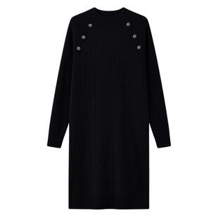 秋水伊人半高领针织连衣裙2026年春季新款女装长款圆领套头针织裙