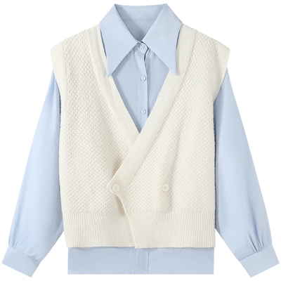 慕兔休闲衬衫针织马甲两件套