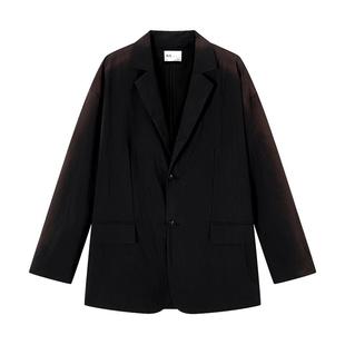 流石男装长袖西便宽松微皱西装2026年秋季新款个性喷绘做旧外套男