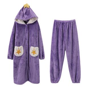 秋冬季睡衣女法兰绒睡袍加厚加绒珊瑚绒长款可爱2024年新款家居服