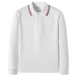 儿童白T恤长袖童装加绒加厚POLO衫中大童白色校服小学生班服冬季