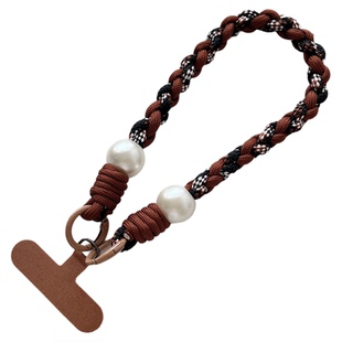 手工编织腕带手机挂绳复古棕色手腕式挂件结实耐用防盗绳钥匙扣耳机相机包包通用手绳女珍珠链防摔垫片高端壳