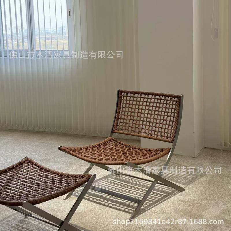 包豪斯户外休闲椅简约绳编设计师椅子阳台沙发椅咖啡厅单人不锈钢
