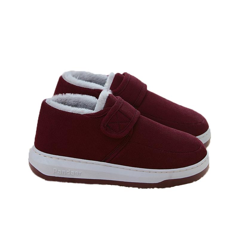 老人防滑保暖棉拖鞋冬季魔术贴带后跟居家全包跟厚底毛毛棉鞋男女