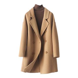 羊毛大衣女中长款双排扣驼色宽松双面呢秋冬新款高级感羊毛呢外套