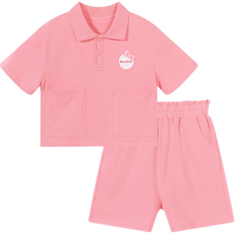 贝贝怡童装女童休闲运动套装2024夏季新款潮女宝宝短袖夏装两件套