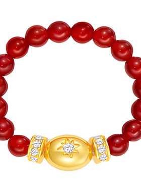 欧比雅比OUBIYABI焦点华子星芒红玛瑙蛋弹力戒指尾戒本命年礼物