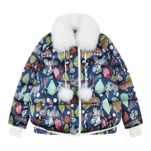 tanni25秋冬新款优雅贵气毛领磁吸扣花色短款羽绒服TO31DJ020A