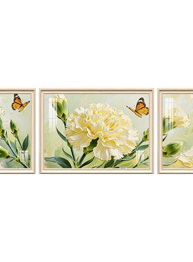 法式奶油风肌理花卉客厅三联壁画