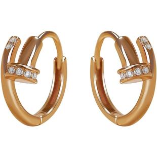 卡伦图925纯银耳环女闪钻钉子耳扣小众设计高级感耳钉18K金色耳圈