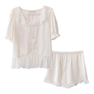 带胸垫新中式睡衣女春秋季新款冰丝甜美复古宫廷家居服中国风古风