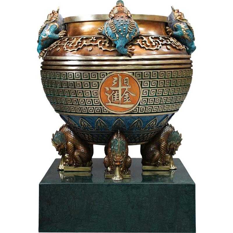 铜聚宝盆摆件金蟾黄铜聚宝缸