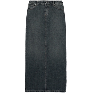 IT HALFBOY女装后开叉牛仔半身裙新款甜酷时髦水洗直筒裙BSK074XL