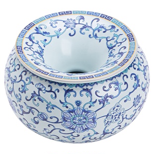 晨翔汝窑青花缠枝莲茶渣缸建水家用大容量废水缸茶具茶水桶烟灰缸
