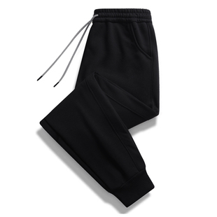 加绒加厚纯棉休闲裤男士运动宽松纯色大码秋冬季男女款束脚卫裤潮