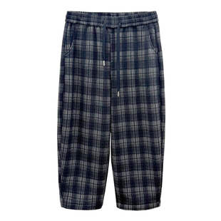 冬季大码胖mm宽松显瘦复古格子阔腿裤松紧腰加厚加绒毛呢休闲裤女