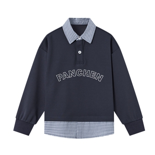 多多家男童假两件卫衣春秋季2026春装新款儿童洋气衬衫格男孩上衣