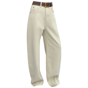 2025冬新款Jeans阿凡牛A5424加厚复合绒宽松显瘦女牛仔阔腿弯刀裤