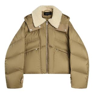 ELLE90白鸭绒复古撞色羽绒服女2025冬新款保暖加绒加厚休闲短外套