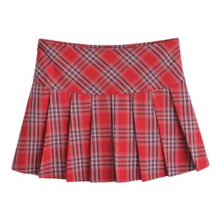 学院风复古百褶半身裙女秋夏高腰格子显瘦jk超短款包臀气质a字裙