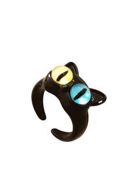 HAPPY可爱小黑猫合金戒指