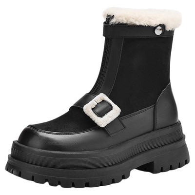 达芙妮加绒马丁靴女厚底雪地靴