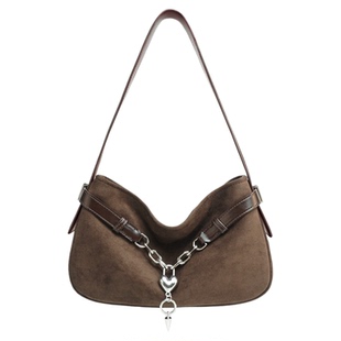 VFVF棕色单肩斜挎包女hobo包通勤包腋下包高级感植鞣纹包包女新款