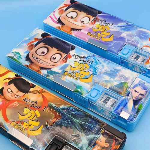 新款哪吒双层文具盒魔童爆多功能闹海笔袋款创意小学生外贸幼儿园