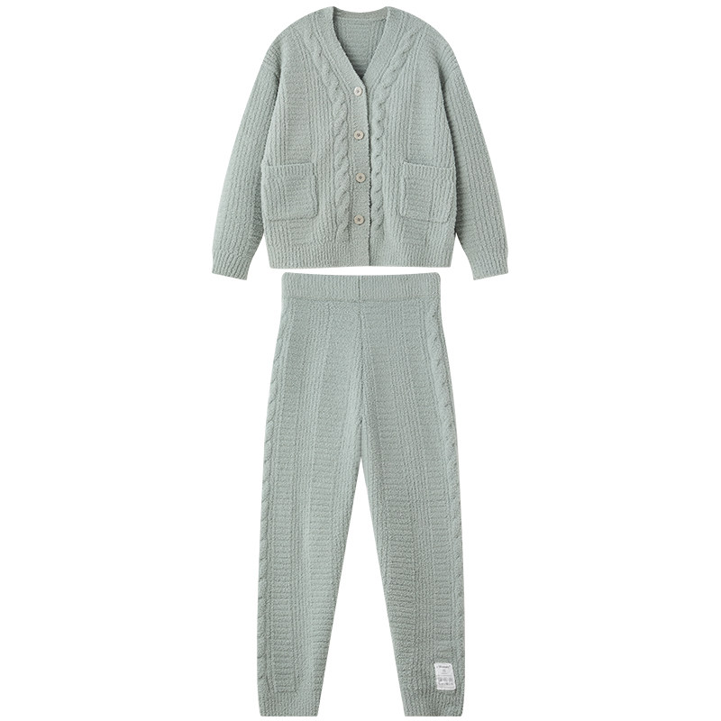 imummy针织半边绒保暖月子服哺乳睡衣套装针织家居服孕妇装冬季