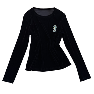 VANLU | 法式风格系列 定制日本丝绒 重工钉珠海马圆领长袖上衣女