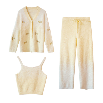 BIEN半边绒睡衣女三件套冬季甜美可爱公主风家居服可外穿加绒加厚