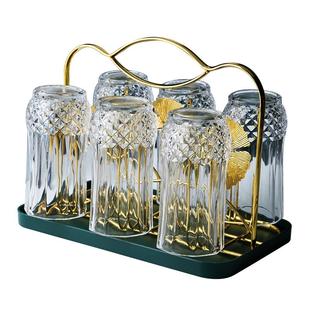 北欧轻奢透明玻璃杯具好看的家用喝水杯子凉白开耐热泡茶杯架套装