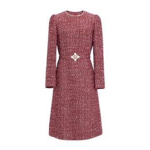 朗姿集团MOJO AVENUE莫佐安可拉红千金小香风连衣裙2024年秋冬新