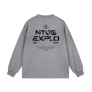 潮牌高街简约字母印花长袖T恤男春秋宽松百搭休闲上衣破洞打底衫t