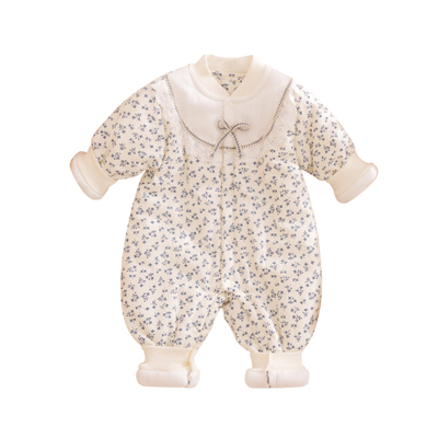 婴儿夹棉连体衣秋冬季满月女宝宝纯棉服哈衣爬服冬装棉衣外穿衣服