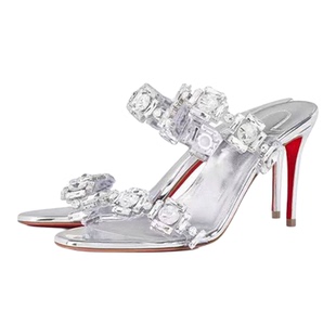 女士尖头高跟鞋女细跟大小码夏季宴会款红底凉鞋优雅风女鞋银色