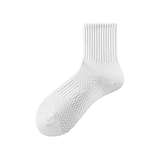 佐印棉品男款春夏袜子抗菌薄纯棉纱线中筒蜂窝毛巾底跑步运动长袜